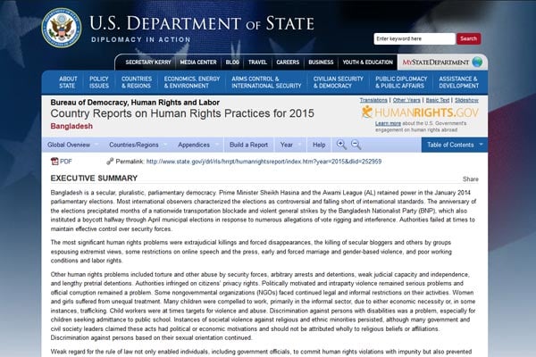 Extrajudicial killings most significant human rights problem in Bangladesh: US