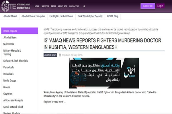 IS claims responsibility for Kushtia doctor killing: SITE