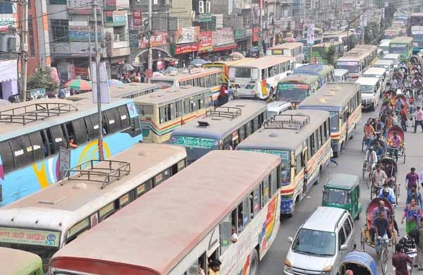 Heavy traffic jam in city