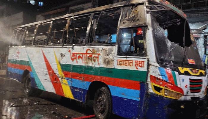 4 arrested for setting fire to bus in Rampura