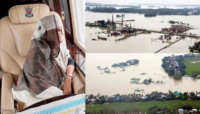 PM inspects flood situation in Sylhet, Netrokona, Sunamganj