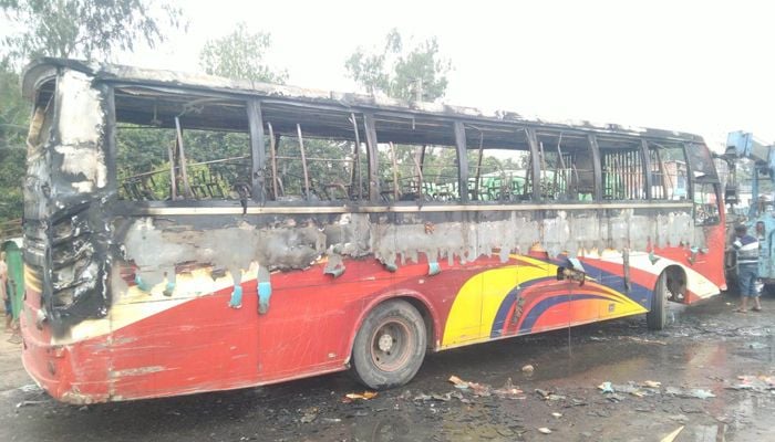 Locals burn bus after it runs over pedestrian in Bogura