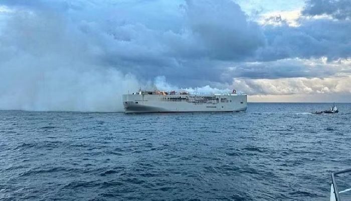 Ship carrying nearly 3,000 cars ablaze off Dutch coast