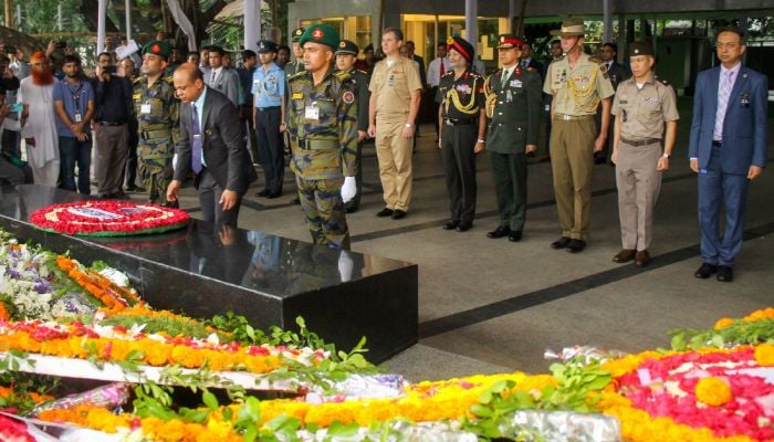 Defence attaché of 8 ally nations pay homage to Bangabandhu