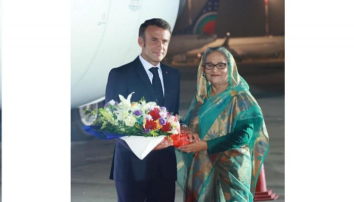 French President Macron arrives in Dhaka