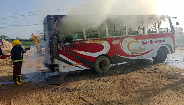 Passenger bus set on fire in Chattogram