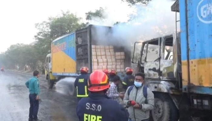 Two covered vans torched in Gazipur