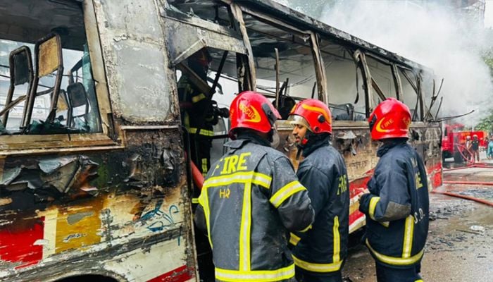 Bus torched in Naya Paltan