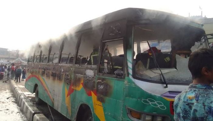 Bus torched in Jurain
