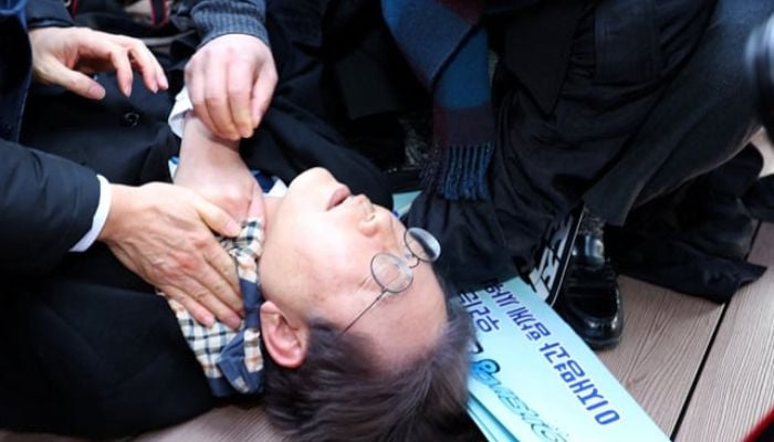 South Korean opposition leader stabbed in neck