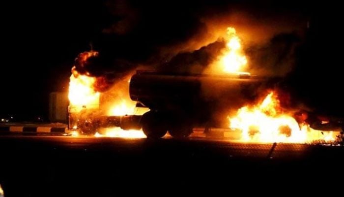One person died as oil tanker fire burns another four vehicles