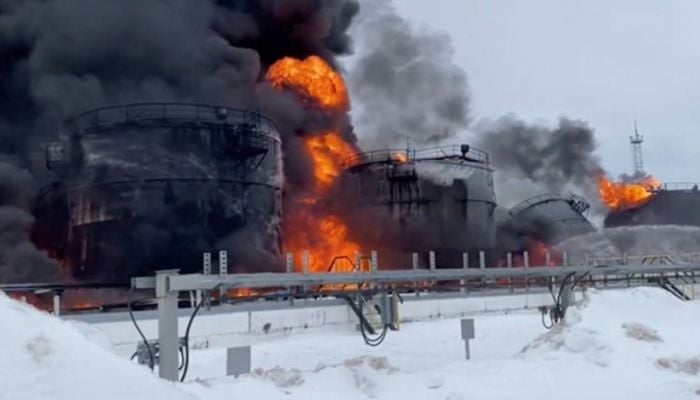 Drone attack sets oil tanks ablaze in southern Russia