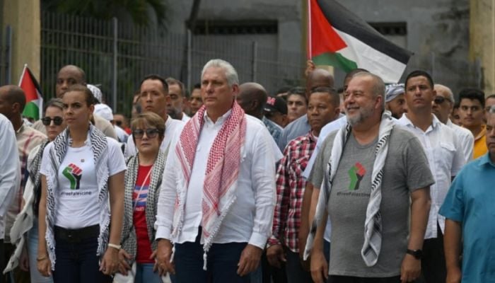 Cuban president leads pro-Palestinian march in Havana