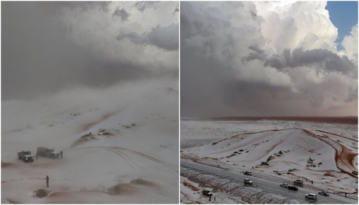 Saudi Arabian desert sees snowfall for the first time in history