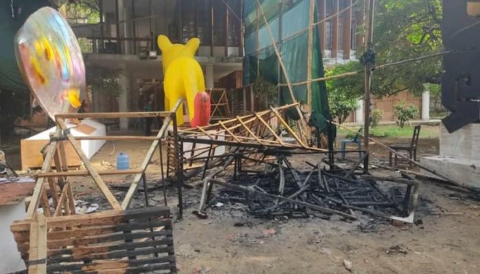 'Face of Fascism' burned in fire at Fine Arts 