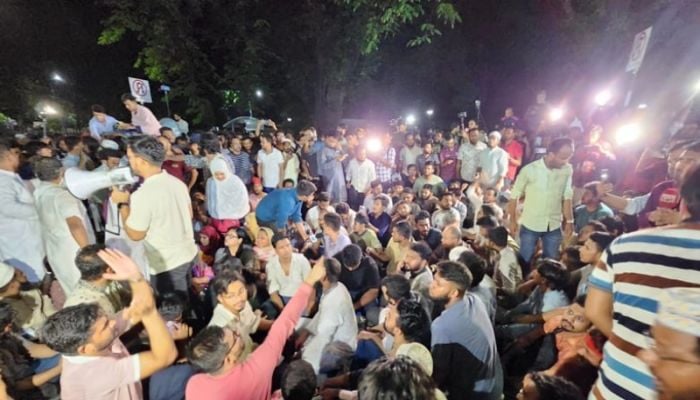 Students led by NCP leaders rally in front of Jamuna