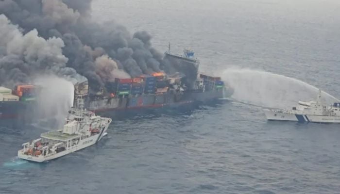 Singapore-flagged cargo ship burns off India coast, 4 missing