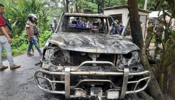 Police vehicle torched in Gopalganj ahead of NCP march