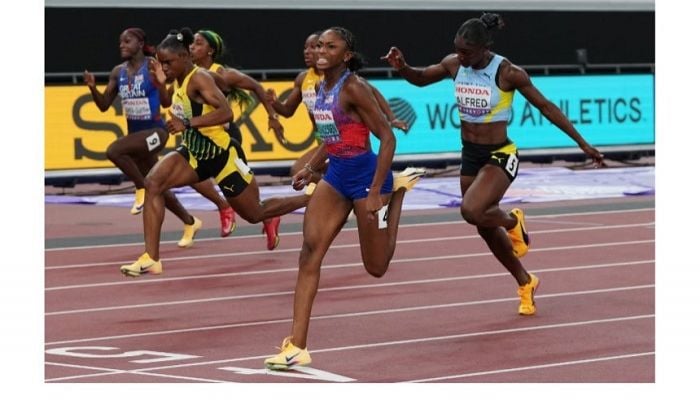 Melissa Jefferson-Wooden wins women's 100 metres world title