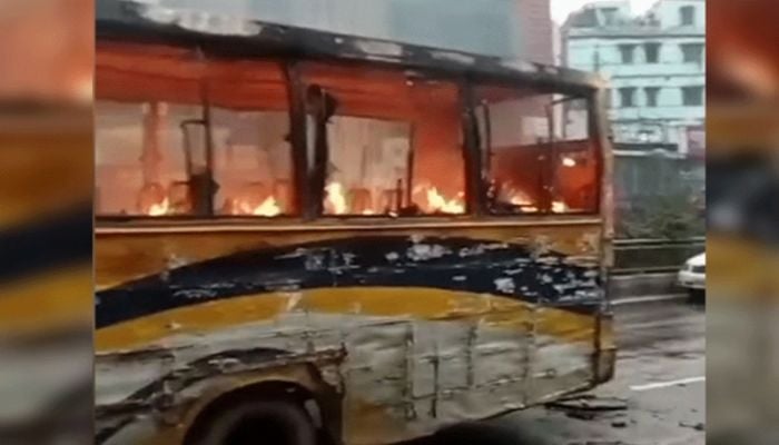 Bus torched in Dhaka's Senpara