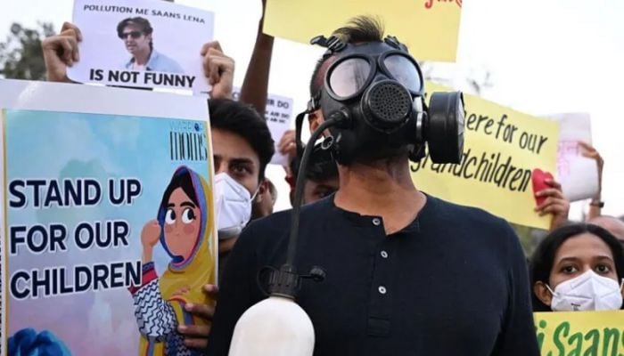Hundreds gather for anti-pollution protest in Delhi