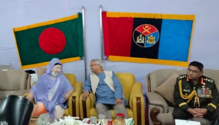 Khaleda Zia joins Armed Forces Day reception at Senakunja 