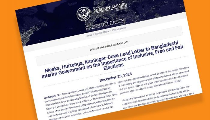 5 US Congressmen write to Dr Yunus, urges inclusive, free and fair polls
