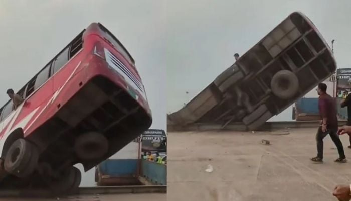 Passenger bus falls into Padma River 
