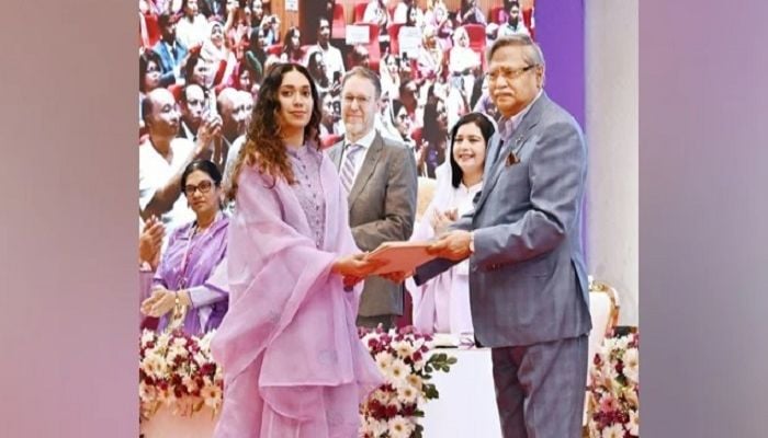 Barrister Zaima Rahman receives Khaleda’s award on International Women's Day 