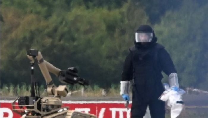 Bomb disposal robot deployed after drone carrying explosives found at German airport