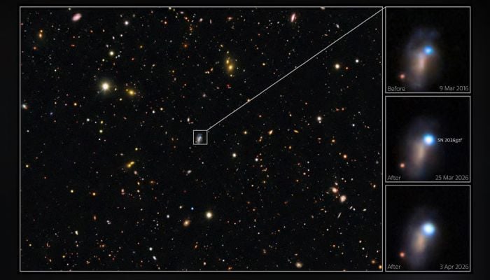 Astronomers watch the whole process as a huge star dies