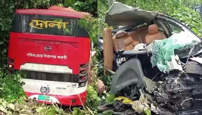 Two killed, 20 injured in bus-private car collision in Gopalganj